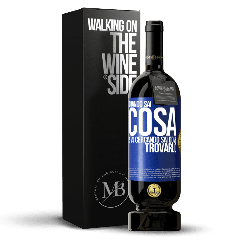 49,95 € Spedizione Gratuita | Vino rosso Edizione Premium MBS® Riserva Quando sai cosa stai cercando, sai dove trovarlo Etichetta Blu. Etichetta personalizzabile Riserva 12 Mesi Raccogliere 2014 Tempranillo