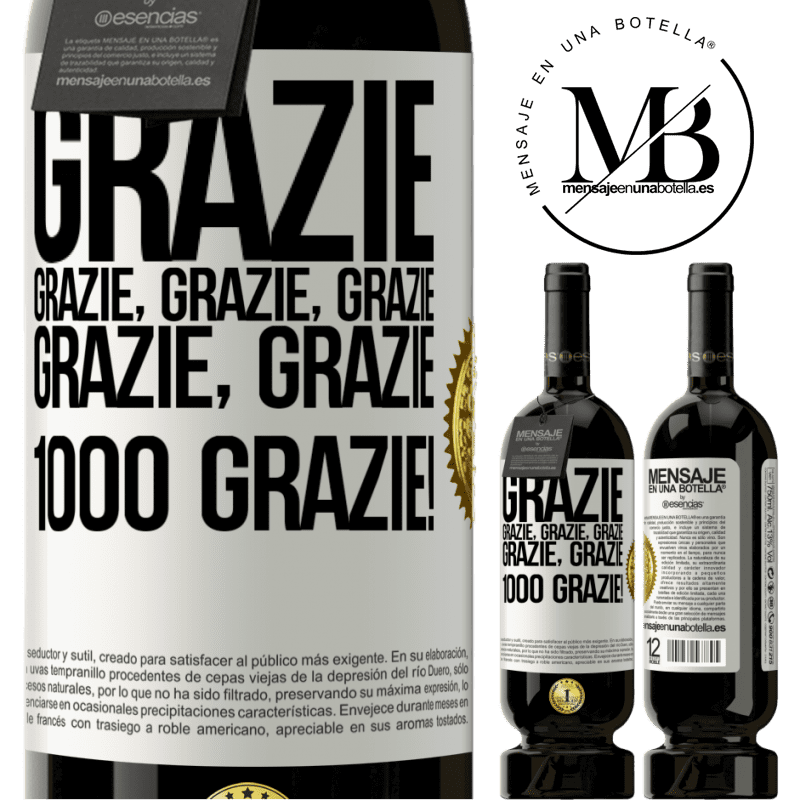 49,95 € Spedizione Gratuita | Vino rosso Edizione Premium MBS® Riserva Grazie, grazie, grazie, grazie, grazie, grazie 1000 Grazie! Etichetta Bianca. Etichetta personalizzabile Riserva 12 Mesi Raccogliere 2016 Tempranillo
