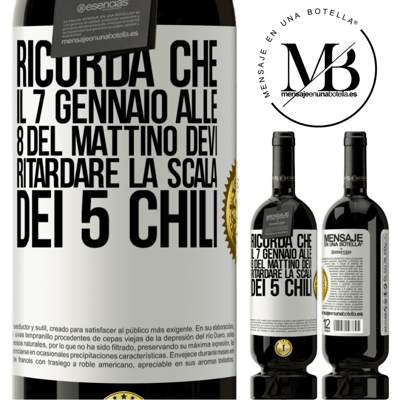 49,95 € Spedizione Gratuita | Vino rosso Edizione Premium MBS® Riserva Ricorda che il 7 gennaio alle 8 del mattino devi ritardare la scala dei 5 chili Etichetta Bianca. Etichetta personalizzabile Riserva 12 Mesi Raccogliere 2014 Tempranillo