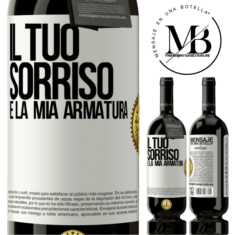 49,95 € Spedizione Gratuita | Vino rosso Edizione Premium MBS® Riserva Il tuo sorriso è la mia armatura Etichetta Bianca. Etichetta personalizzabile Riserva 12 Mesi Raccogliere 2015 Tempranillo