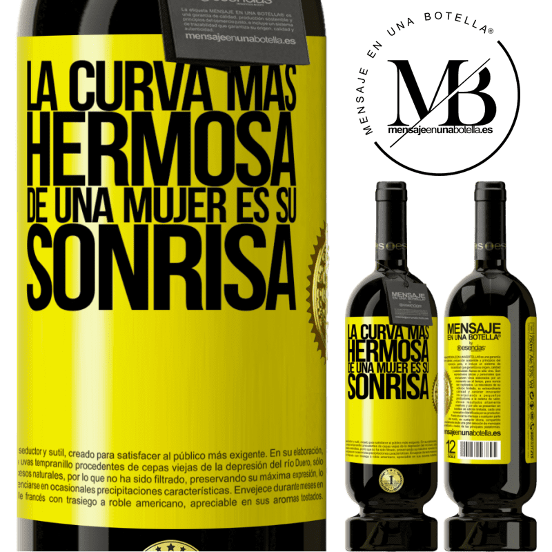 49,95 € Envío gratis | Vino Tinto Edición Premium MBS® Reserva La curva más hermosa de una mujer es su sonrisa Etiqueta Amarilla. Etiqueta personalizable Reserva 12 Meses Cosecha 2016 Tempranillo