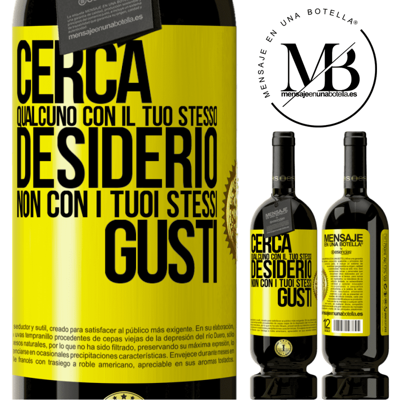 49,95 € Spedizione Gratuita | Vino rosso Edizione Premium MBS® Riserva Cerca qualcuno con il tuo stesso desiderio, non con i tuoi stessi gusti Etichetta Gialla. Etichetta personalizzabile Riserva 12 Mesi Raccogliere 2016 Tempranillo