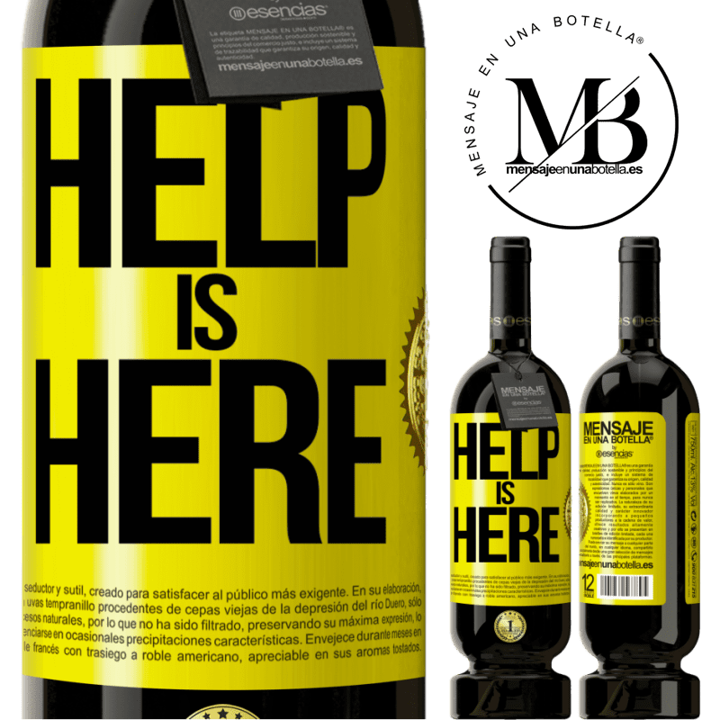 49,95 € Envío gratis | Vino Tinto Edición Premium MBS® Reserva Help is Here Etiqueta Amarilla. Etiqueta personalizable Reserva 12 Meses Cosecha 2015 Tempranillo