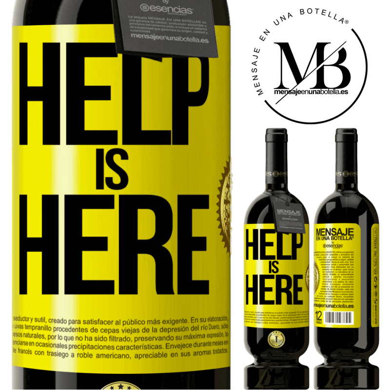 49,95 € Spedizione Gratuita | Vino rosso Edizione Premium MBS® Riserva Help is Here Etichetta Gialla. Etichetta personalizzabile Riserva 12 Mesi Raccogliere 2015 Tempranillo