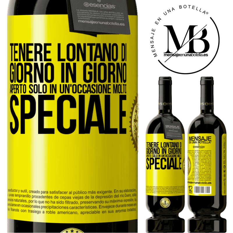 49,95 € Spedizione Gratuita | Vino rosso Edizione Premium MBS® Riserva Tenere lontano di giorno in giorno. Aperto solo in un'occasione molto speciale Etichetta Gialla. Etichetta personalizzabile Riserva 12 Mesi Raccogliere 2015 Tempranillo