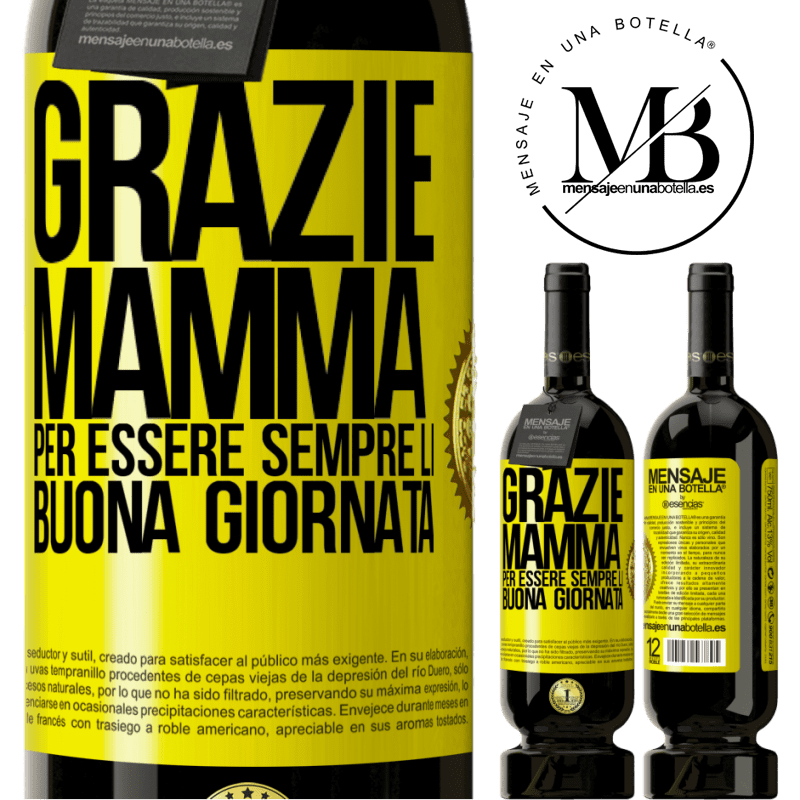 49,95 € Spedizione Gratuita | Vino rosso Edizione Premium MBS® Riserva Grazie mamma, per essere sempre lì. Buona giornata Etichetta Gialla. Etichetta personalizzabile Riserva 12 Mesi Raccogliere 2014 Tempranillo