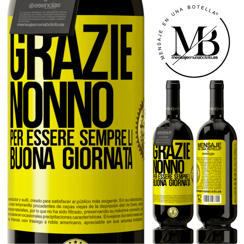 49,95 € Spedizione Gratuita | Vino rosso Edizione Premium MBS® Riserva Grazie nonno, per essere sempre lì. Buona giornata Etichetta Gialla. Etichetta personalizzabile Riserva 12 Mesi Raccogliere 2014 Tempranillo