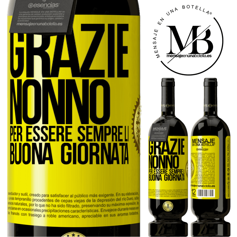 49,95 € Spedizione Gratuita | Vino rosso Edizione Premium MBS® Riserva Grazie nonno, per essere sempre lì. Buona giornata Etichetta Gialla. Etichetta personalizzabile Riserva 12 Mesi Raccogliere 2016 Tempranillo