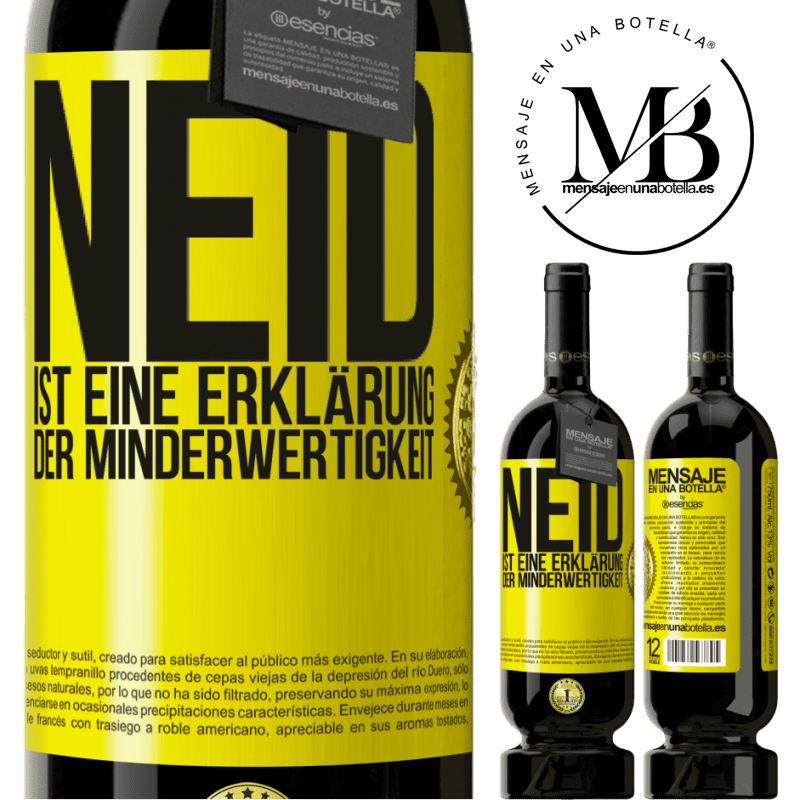 29,95 € Kostenloser Versand | Rotwein Premium Ausgabe MBS® Reserva Neid ist eine Erklärung der Minderwertigkeit Gelbes Etikett. Anpassbares Etikett Reserva 12 Monate Ernte 2014 Tempranillo
