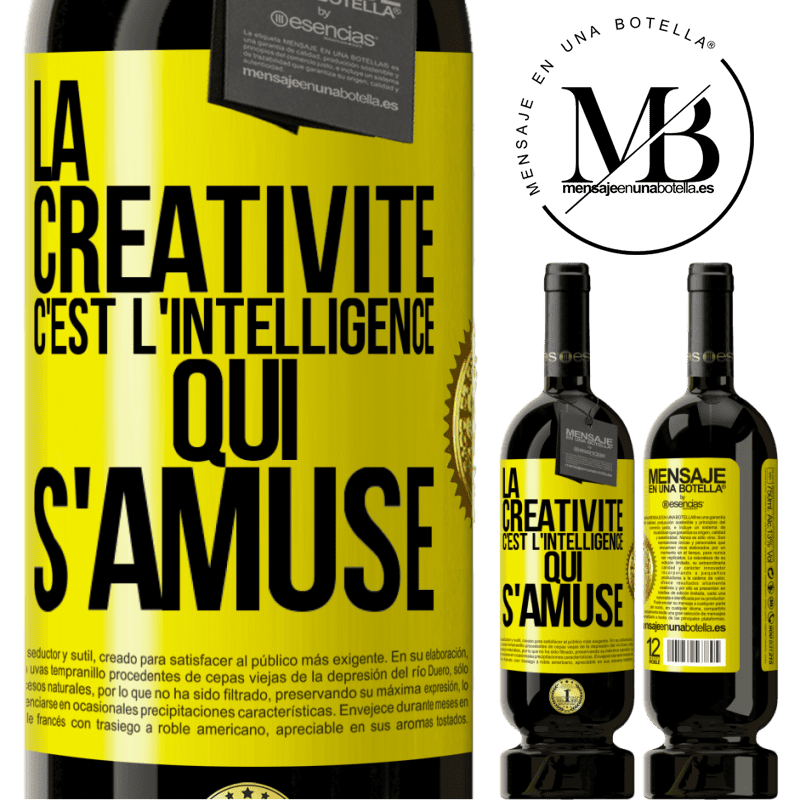 49,95 € Envoi gratuit | Vin rouge Édition Premium MBS® Réserve La créativité c'est l'intelligence qui s'amuse Étiquette Jaune. Étiquette personnalisable Réserve 12 Mois Récolte 2014 Tempranillo