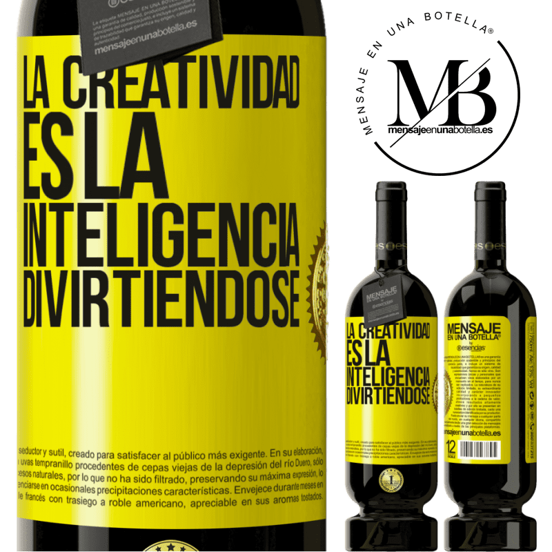 49,95 € Envío gratis | Vino Tinto Edición Premium MBS® Reserva La creatividad es la inteligencia divirtiéndose Etiqueta Amarilla. Etiqueta personalizable Reserva 12 Meses Cosecha 2014 Tempranillo