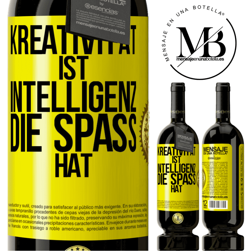 49,95 € Kostenloser Versand | Rotwein Premium Ausgabe MBS® Reserve Kreativität ist Intelligenz, die Spaß hat Gelbes Etikett. Anpassbares Etikett Reserve 12 Monate Ernte 2014 Tempranillo