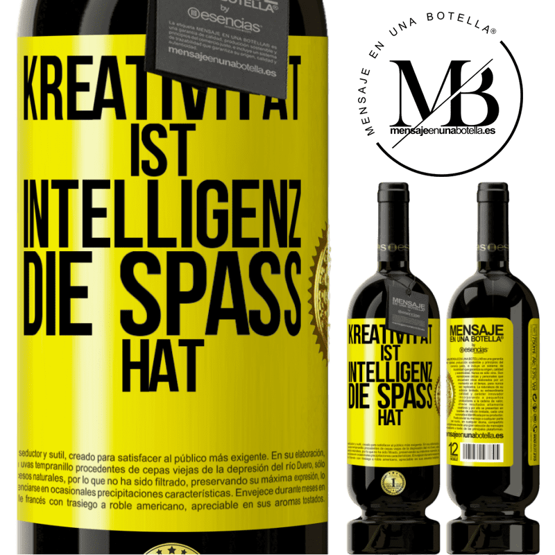 49,95 € Kostenloser Versand | Rotwein Premium Ausgabe MBS® Reserve Kreativität ist Intelligenz, die Spaß hat Gelbes Etikett. Anpassbares Etikett Reserve 12 Monate Ernte 2016 Tempranillo