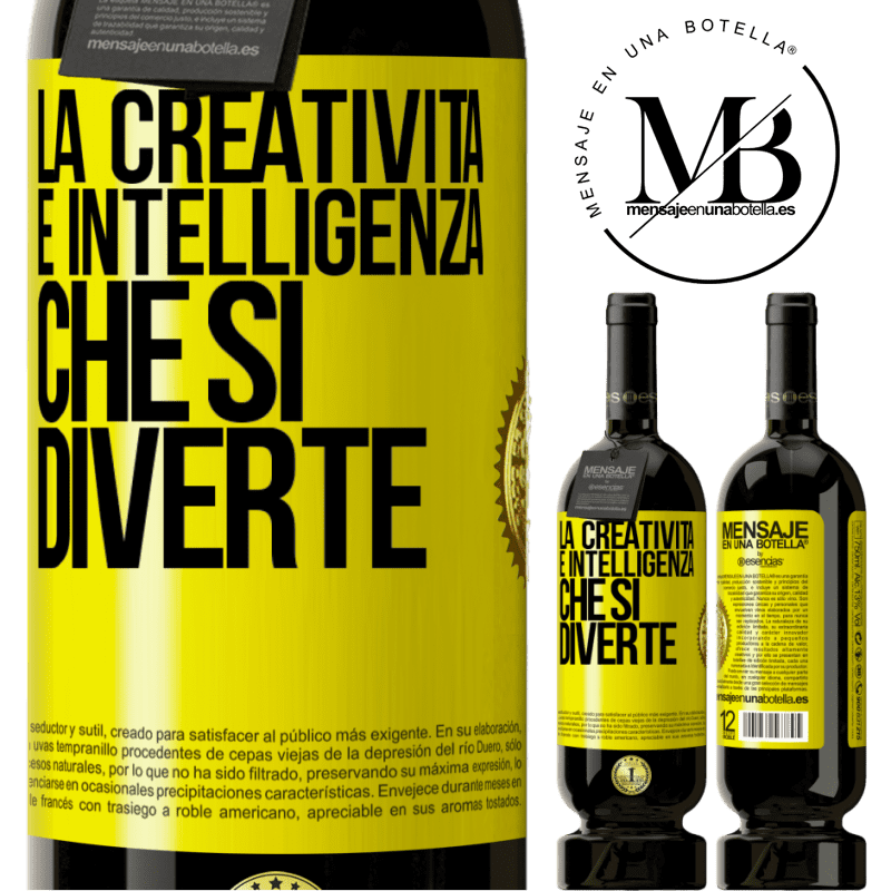 49,95 € Spedizione Gratuita | Vino rosso Edizione Premium MBS® Riserva La creatività è intelligenza che si diverte Etichetta Gialla. Etichetta personalizzabile Riserva 12 Mesi Raccogliere 2014 Tempranillo