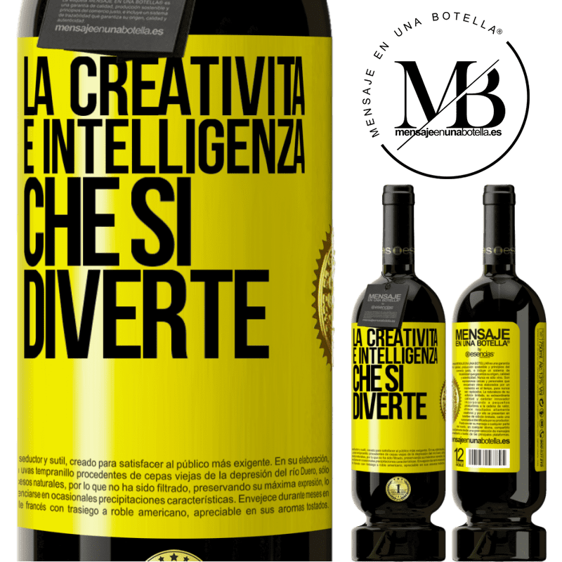 49,95 € Spedizione Gratuita | Vino rosso Edizione Premium MBS® Riserva La creatività è intelligenza che si diverte Etichetta Gialla. Etichetta personalizzabile Riserva 12 Mesi Raccogliere 2016 Tempranillo