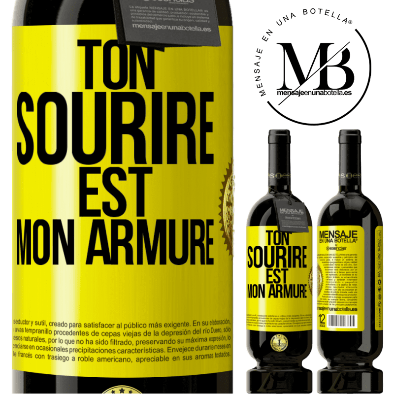 49,95 € Envoi gratuit | Vin rouge Édition Premium MBS® Réserve Ton sourire est mon armure Étiquette Jaune. Étiquette personnalisable Réserve 12 Mois Récolte 2015 Tempranillo