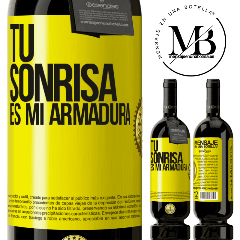 49,95 € Envío gratis | Vino Tinto Edición Premium MBS® Reserva Tu sonrisa es mi armadura Etiqueta Amarilla. Etiqueta personalizable Reserva 12 Meses Cosecha 2015 Tempranillo