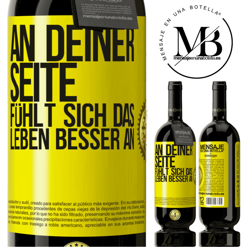 49,95 € Kostenloser Versand | Rotwein Premium Ausgabe MBS® Reserve An deiner Seite fühlt sich das Leben besser an Gelbes Etikett. Anpassbares Etikett Reserve 12 Monate Ernte 2015 Tempranillo