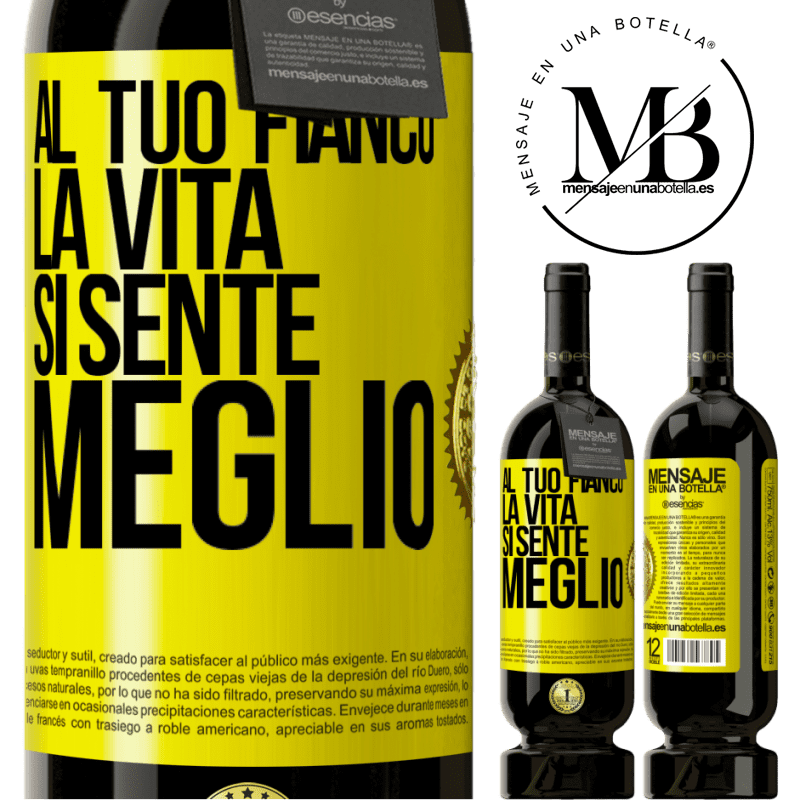 49,95 € Spedizione Gratuita | Vino rosso Edizione Premium MBS® Riserva Al tuo fianco la vita si sente meglio Etichetta Gialla. Etichetta personalizzabile Riserva 12 Mesi Raccogliere 2016 Tempranillo