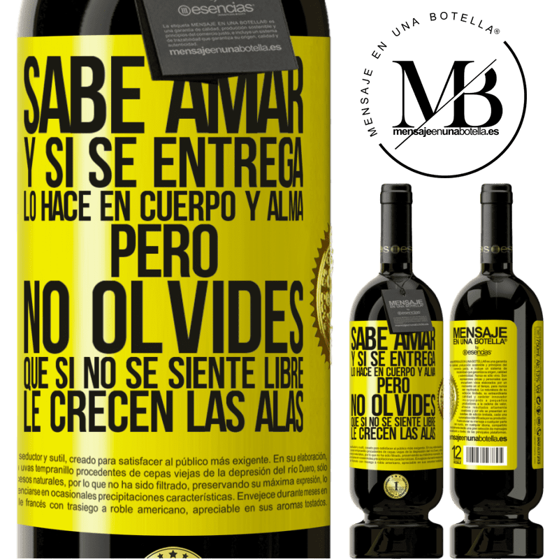 39,95 € Envoi gratuit | Vin rouge Édition Premium MBS® Reserva Il sait aimer, et s'il se donne, il le fait corps et âme. Mais n'oubliez pas, si vous ne vous sentez pas libre, vos ailes Étiquette Jaune. Étiquette personnalisable Reserva 12 Mois Récolte 2015 Tempranillo