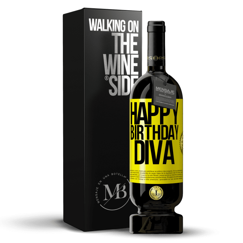 39,95 € Free Shipping | Red Wine Premium Edition MBS® Reserva Happy birthday Diva Yellow Label. Customizable label Reserva 12 Months Harvest 2014 Tempranillo