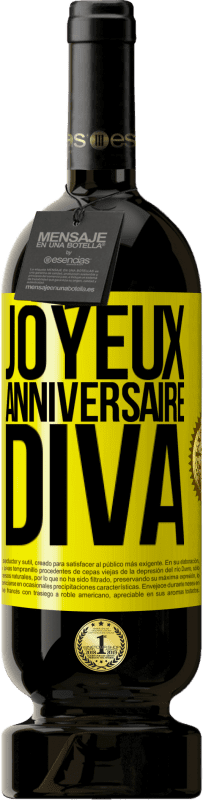 Envoi gratuit | Vin rouge Édition Premium MBS® Réserve Joyeux anniversaire, Diva Étiquette Jaune. Étiquette personnalisable Réserve 12 Mois Récolte 2015 Tempranillo