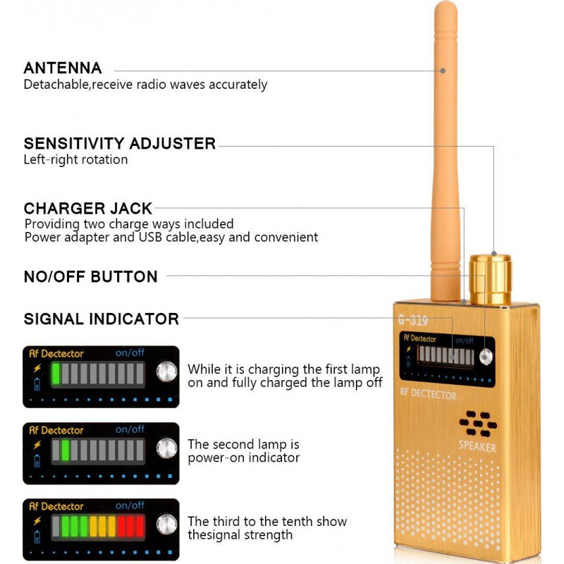 59,95 € Envoi gratuit | Détecteurs de Signal détecteur de fréquence radio de 1 MHz à 8 000 MHz. Détecteur de caméra cachée. GSM et espion audio finder. Détecteur RF Tracker
