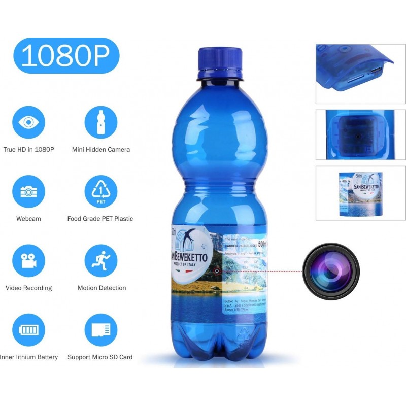 25,95 € Envío gratis | Gadgets Espía Ocultos Botella de agua con cámara espía. 1080P. HD Mini cámara oculta. Cámara de seguridad. Detección de movimiento