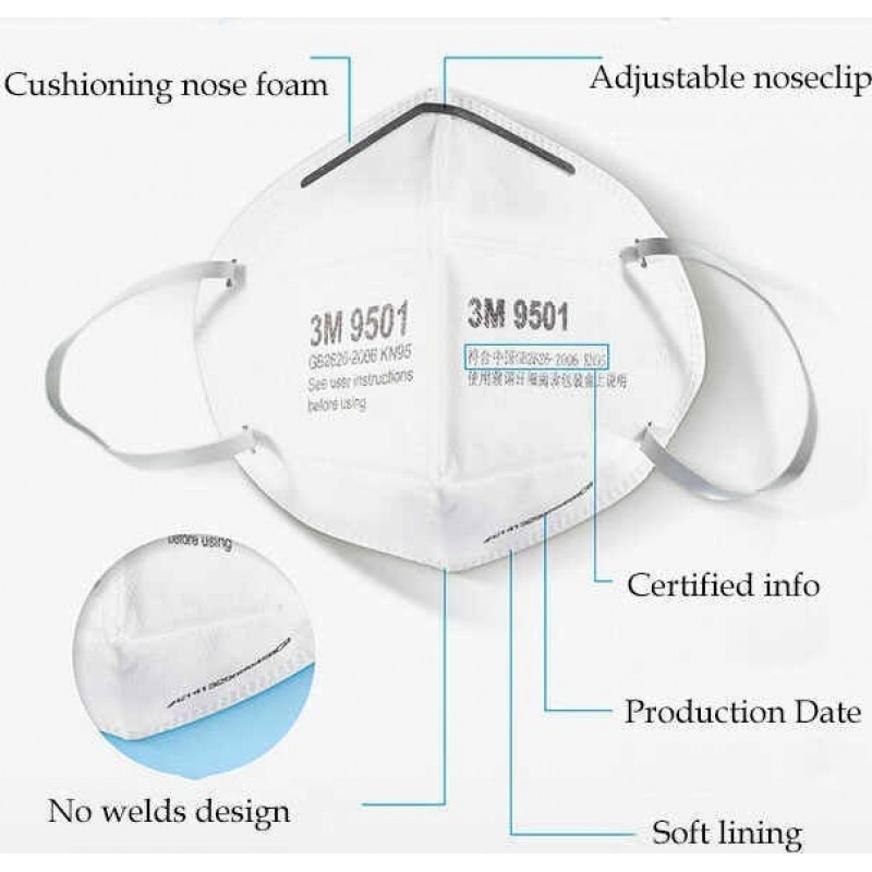 219,95 € Free Shipping | 50 units box Respiratory Protection Masks 3M Model 9501 KN95 FFP2. Respiratory protection mask. PM2.5 anti-pollution mask. Particle filter respirator