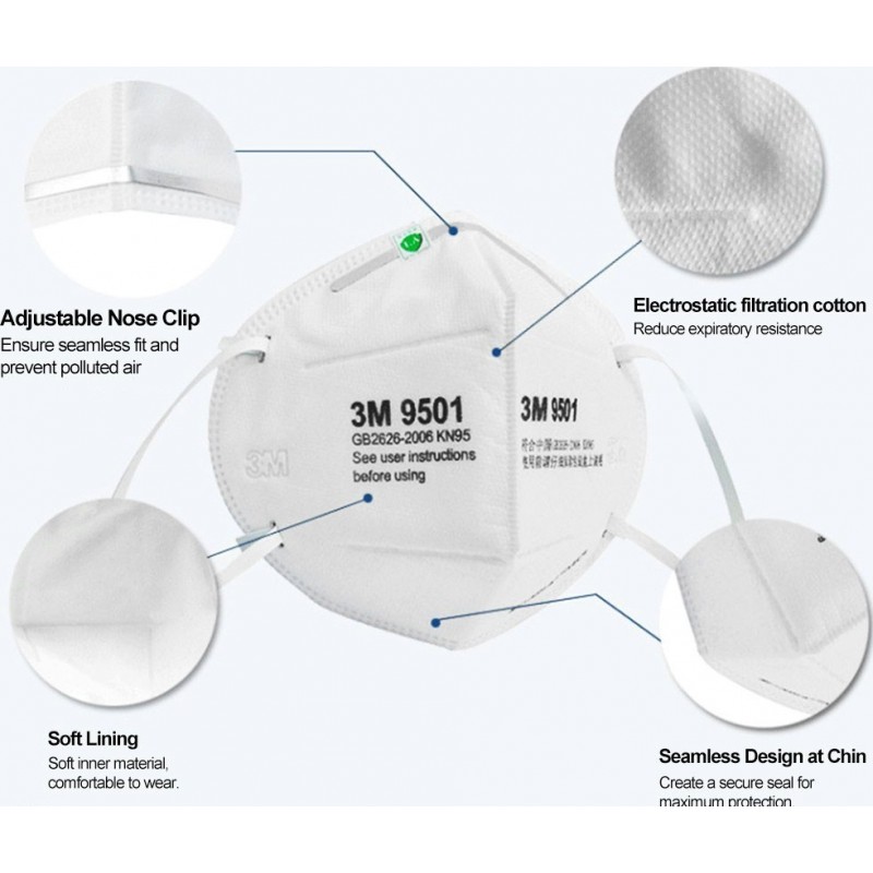 379,95 € 送料無料 | 100個入りボックス 呼吸保護マスク 3M モデル9501 KN95 FFP2。呼吸保護マスク。 PM2.5汚染防止マスク。粒子フィルターマスク