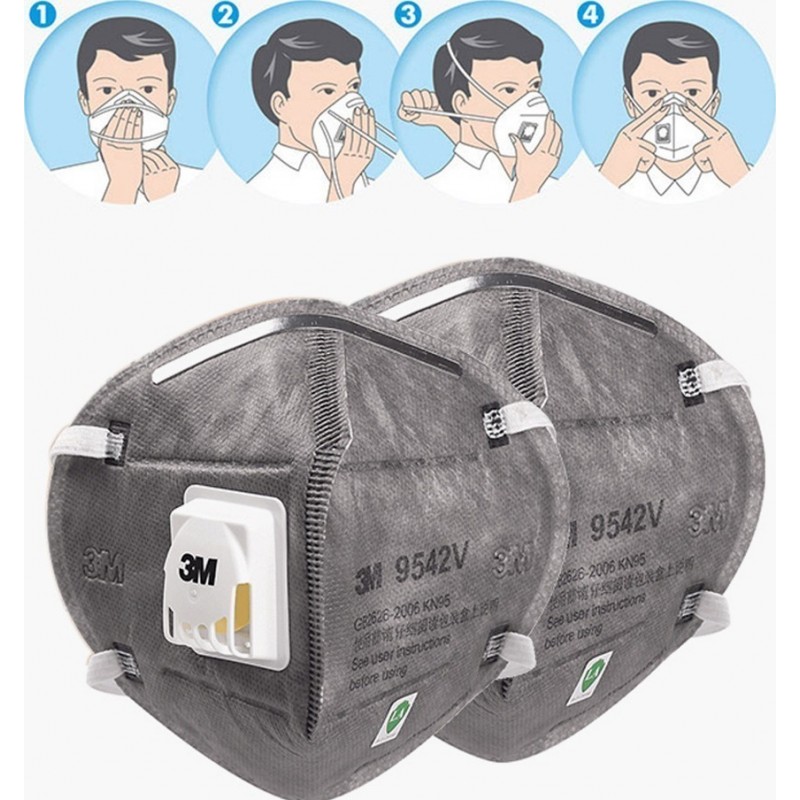349,95 € 送料無料 | 50個入りボックス 呼吸保護マスク 3M 9542V KN95 FFP2。バルブ付き呼吸保護マスク。 PM2.5粒子フィルターマスク