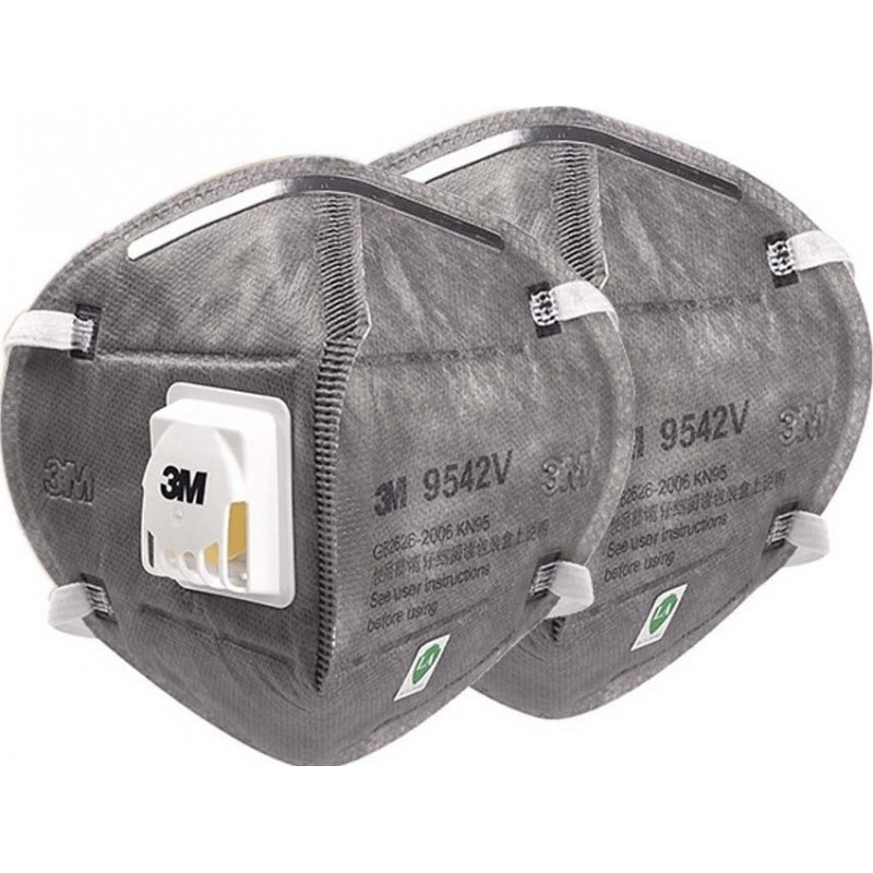 349,95 € 免费送货 | 盒装50个 呼吸防护面罩 3M 9542V KN95 FFP2。带阀门的呼吸防护面罩。 PM2.5颗粒过滤式防毒面具