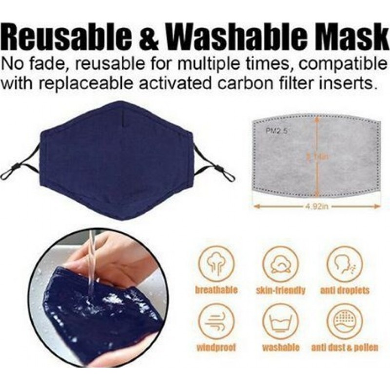 5 units box Respiratory Protection Masks Black Color. Reusable Respiratory Protection Masks With 50 pcs Charcoal Filters