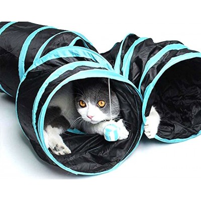 18,99 € Envío gratis | Juguetes para gatos Túnel de 4 vías para gatos. Tubo plegable con túnel para juegos de mascotas con la bolsa de almacenamiento