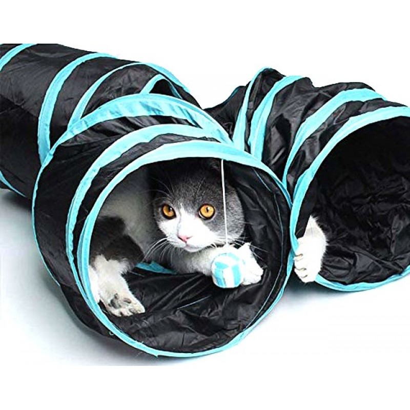 29,99 € Бесплатная доставка | Игрушки для кошек 4-ходовой кошачий туннель. Складная игрушка для домашних животных изогнутый туннель с сумкой для хранения