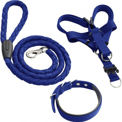 23,99 € Envio grátis | Arneses Coleira para animais de estimação. Conjunto de arnês e guia. Acolchoado e macio. Malha respirável. Nylon ajustável Azul