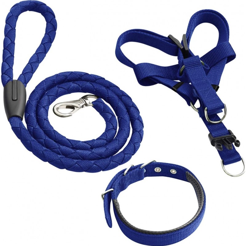 23,99 € Free Shipping | Pet Harnesses Pet collar. Leash harness set. Padded soft. Breathable mesh. Adjustable nylon Blue
