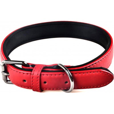 Groß (L) Hundehalsband aus Leder. Weich gepolstert handgefertigt. Hochleistungsschnalle Rot