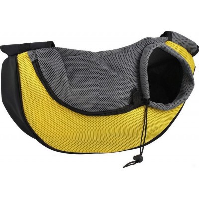Large (L) Pet puppy carrier. Sling front mesh travel tote. Shoulder bag for pets. Silicone bowl Yellow