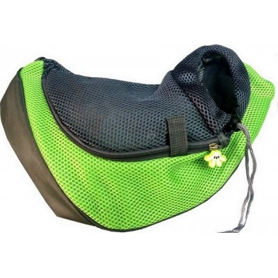Large (L) Pet puppy carrier. Sling front mesh travel tote. Shoulder bag for pets. Silicone bowl Green