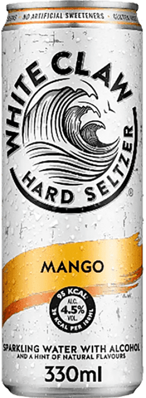 39,95 € Envío gratis | Caja de 12 unidades Mixer White Claw Hard Seltzer Lata 33 cl Mango