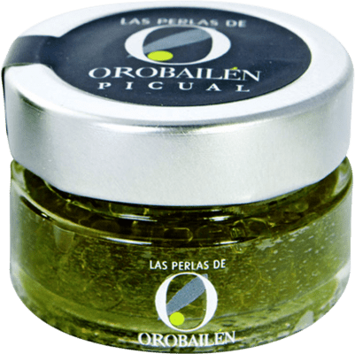 21,95 € Envío gratis | Aceite de Oliva Oro Bailén Perlas 50 gr Botellín Miniatura 5 cl