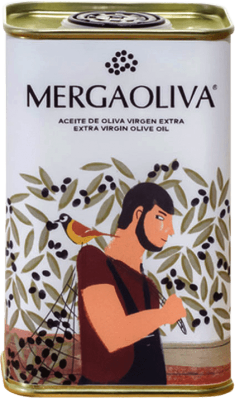 Envío gratis | Caja de 50 unidades Aceite de Oliva Mergaoliva Érebo AOVE Virgen Extra Jaén España Picual Lata 25 cl