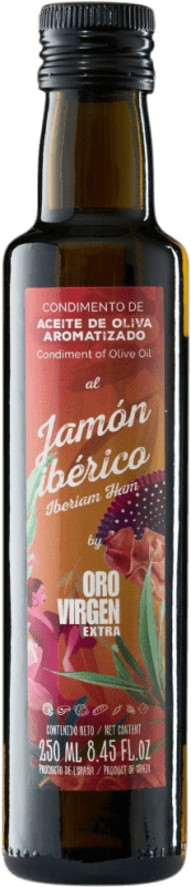 Free Shipping | 12 units box Olive Oil Aceitex Jamón Ibérico Oro — Gold Edition, EVOO Extra Virgin Ciudad Real Spain Cornicabra Small Bottle 25 cl