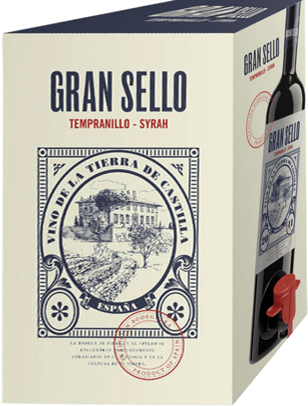 Free Shipping | Red wine Gran Sello Barrel Aged Dry I.G.P. Vino de la Tierra de Castilla Castilla la Mancha Spain Tempranillo, Syrah Bag in Box 3 L