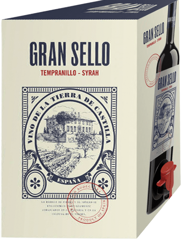 21,95 € | Vinho tinto Gran Sello Barrel Aged Seco I.G.P. Vino de la Tierra de Castilla Castela-Mancha Espanha Tempranillo, Syrah Bag in Box 3 L