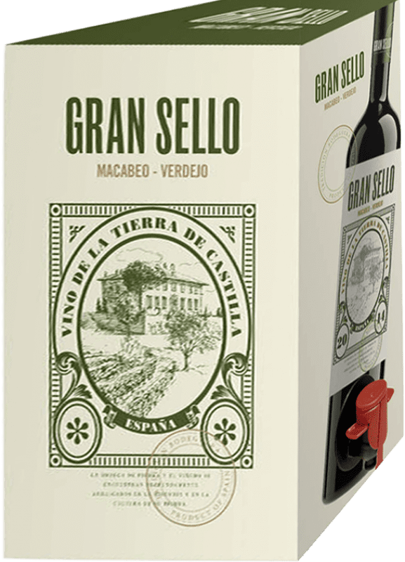 21,95 € | Vinho branco Gran Sello Macabeo Verdejo Seco I.G.P. Vino de la Tierra de Castilla Castela-Mancha Espanha Macabeo, Verdejo Bag in Box 3 L