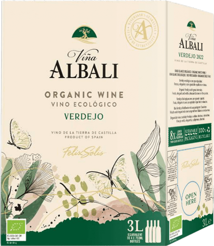19,95 € Spedizione Gratuita | Vino Bianco Félix Solís Viña Albali Seco — Secco I.G.P. Vino de la Tierra de Castilla Organic — Bio Bottiglia Jeroboam-Doppio Magnum 3 L