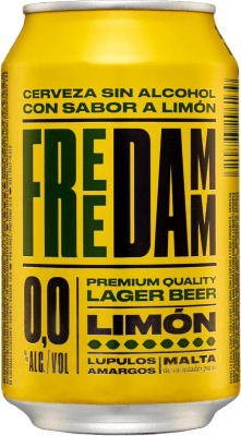 31,95 € Бесплатная доставка | Коробка из 24 единиц Пиво Estrella Damm Free Limón Банка 33 cl