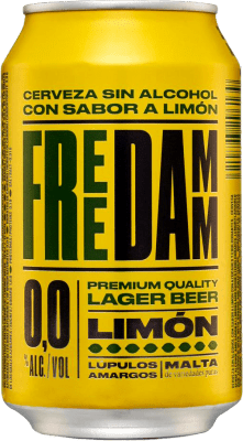 Бесплатная доставка | Коробка из 24 единиц Пиво Estrella Damm Free Limón Испания Алюминиевая банка 33 cl Без алкоголя